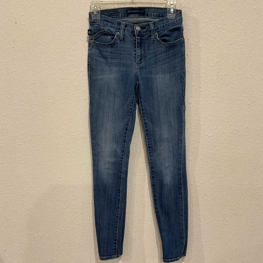 Rock & Republic Skinny Stretch Jeans Mid-Rise Medium Wash Denim Women’s Size 2